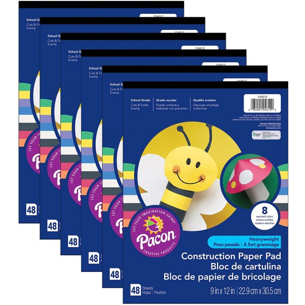 Heavyweight Construction Paper Pad, 8 Colors, 9in x 12in, PK12